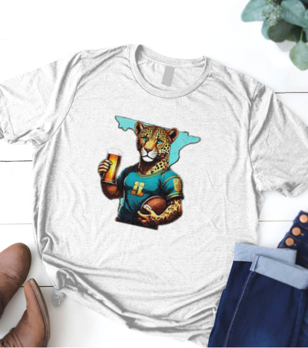 Jacksonville Jaguars Fan Jaguar With Beer And Football T-Shirt