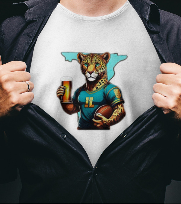 Jacksonville Jaguars Fan Jaguar With Beer And Football T-Shirt
