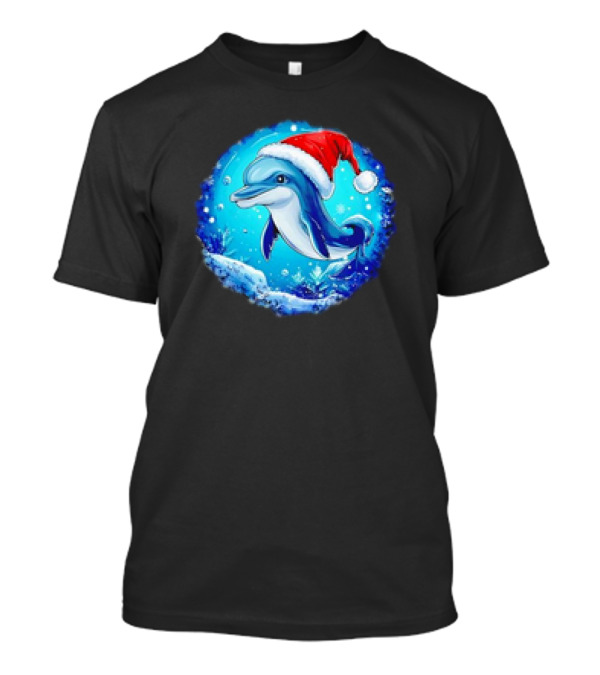 Dolphins Christmas Cute Santa Hat Snowflakes T-Shirt