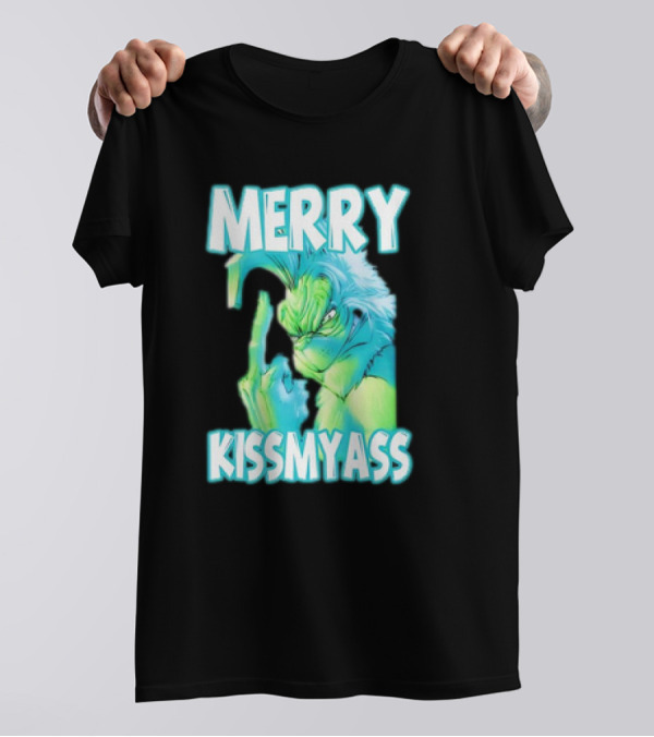 Merry Kiss My Ass Grinch Middle Finger T-Shirt