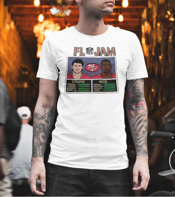 FL Jam NFL San Francisco 49ers Young Rice Speed Throw Catch Accuracy Game IQ T-Shirt