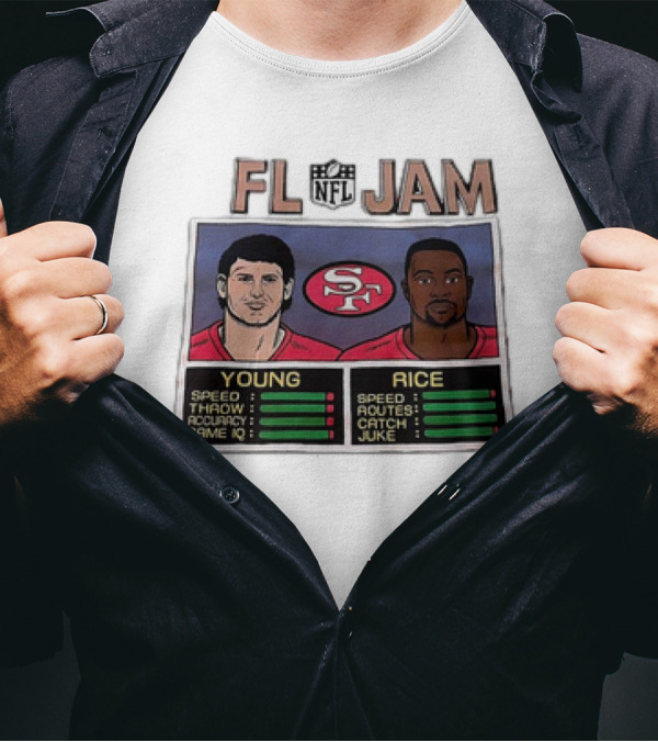 FL Jam NFL San Francisco 49ers Young Rice Speed Throw Catch Accuracy Game IQ T-Shirt