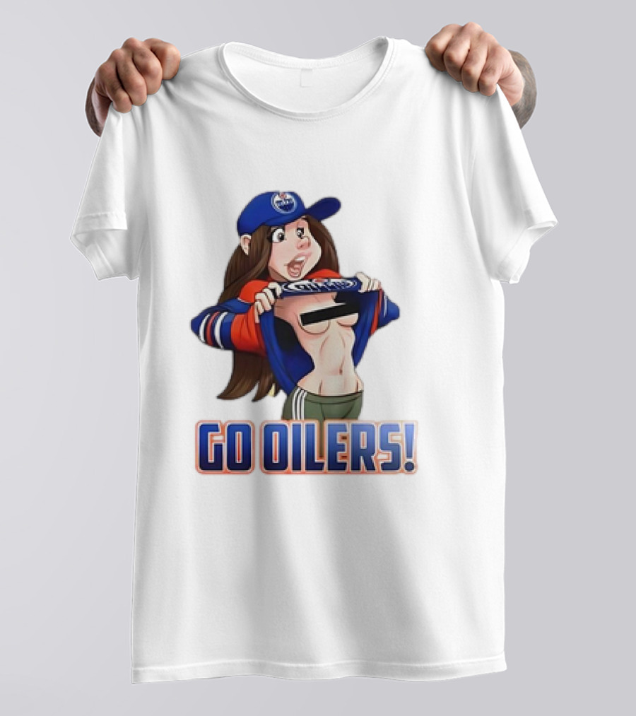 Edmonton Oilers Fan Girl Cartoon Go Oilers Enthusiasm T-Shirt