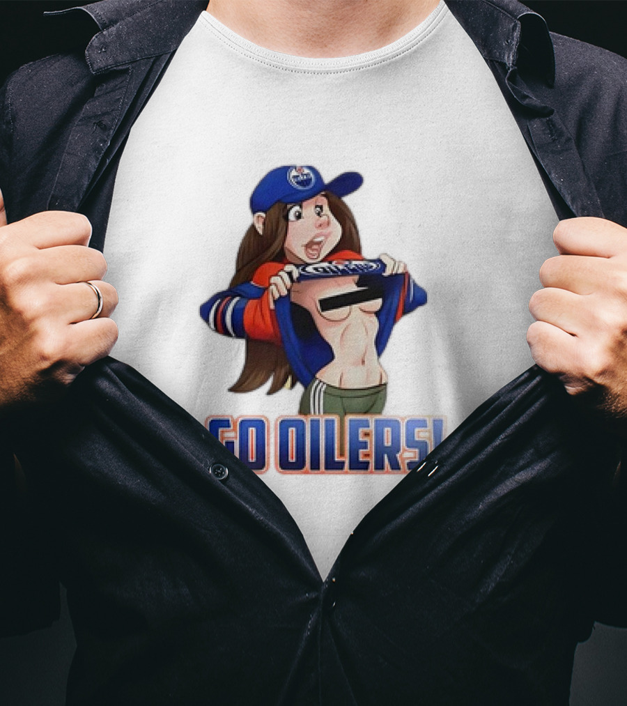 Edmonton Oilers Fan Girl Cartoon Go Oilers Enthusiasm T-Shirt