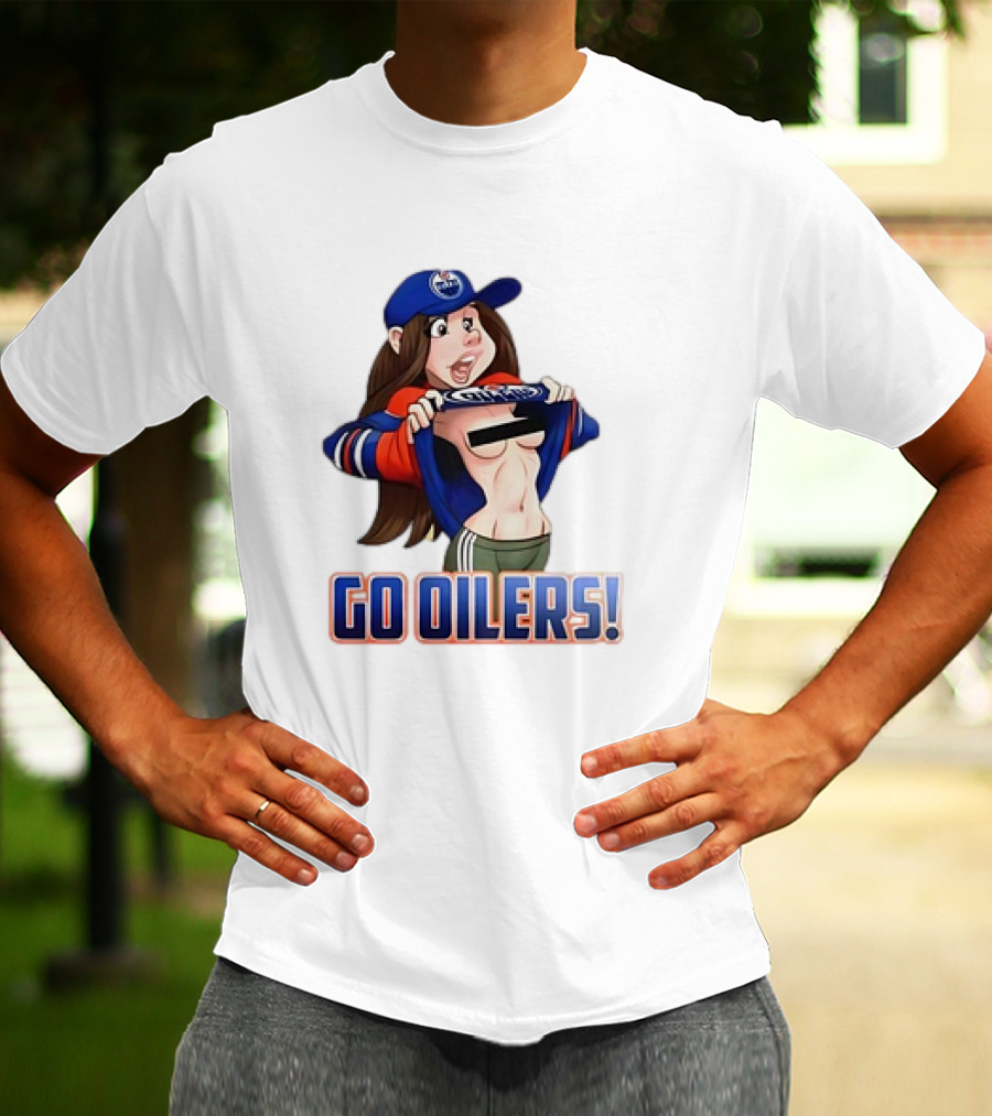 Edmonton Oilers Fan Girl Cartoon Go Oilers Enthusiasm T-Shirt