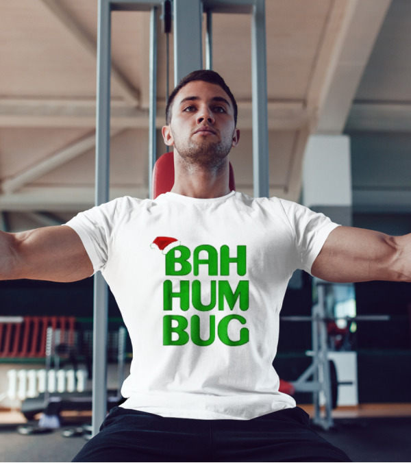 Bah Hum Bug Christmas Santa Hat Green Text T-Shirt