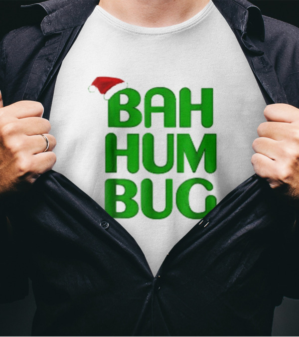 Bah Hum Bug Christmas Santa Hat Green Text T-Shirt