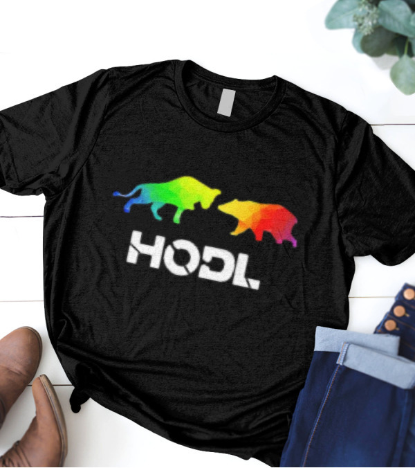 Bull And Bear Hodl Rainbow Crypto Symbolism T-Shirt