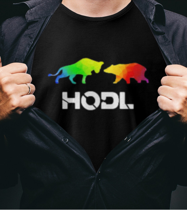 Bull And Bear Hodl Rainbow Crypto Symbolism T-Shirt