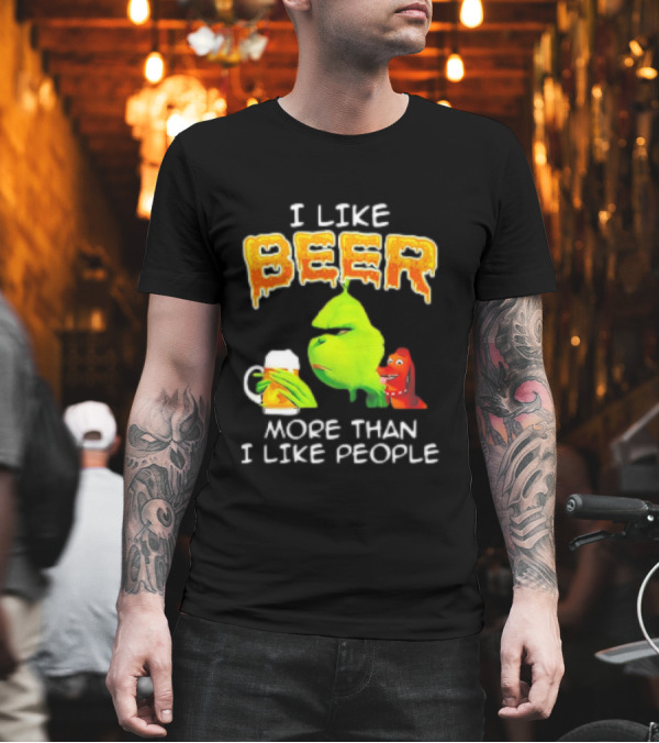Grinch I Like Beer More Than I Like People With Dog Iconic T-Shirt