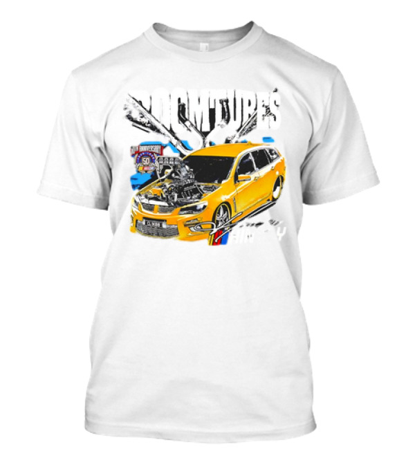 50th Anniversary Boom Tubes Racing Yellow Car Engine Performance T-Shirt