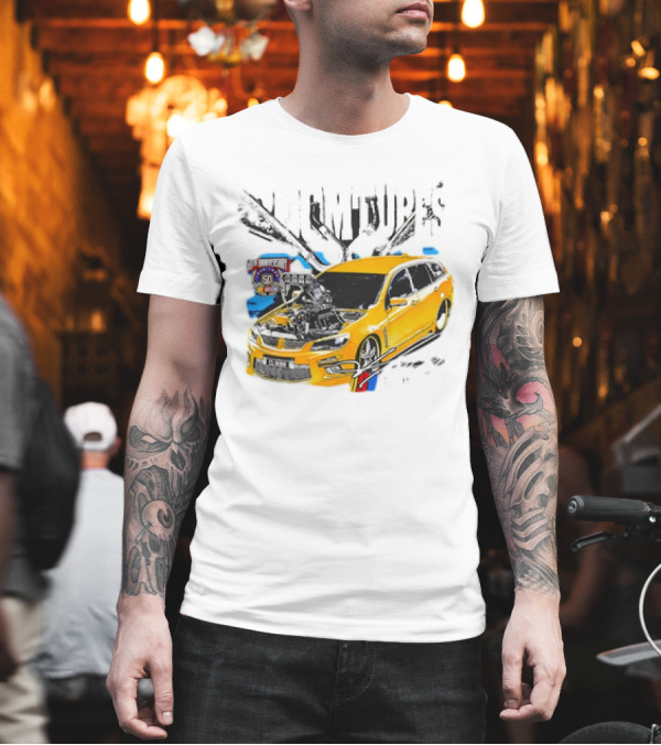 50th Anniversary Boom Tubes Racing Yellow Car Engine Performance T-Shirt