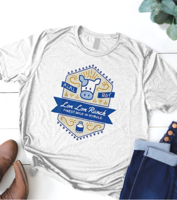 Lon Lon Ranch Cow Emblem Finest Milk In Hyrule Badge Hylian Text T-Shirt
