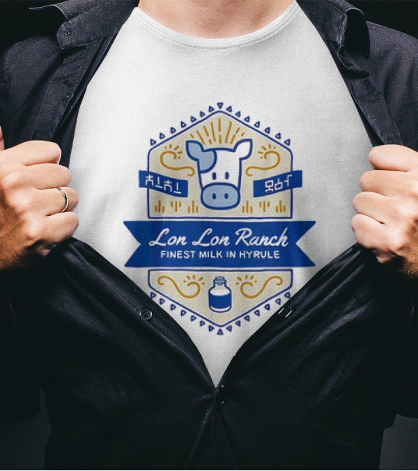 Lon Lon Ranch Cow Emblem Finest Milk In Hyrule Badge Hylian Text T-Shirt