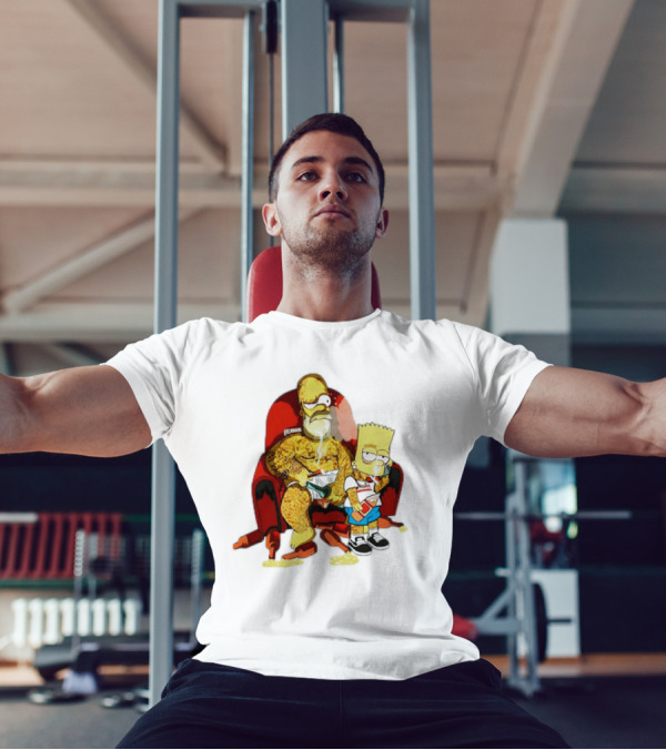 Homer Simpson Bart Simpson Gangster Smoking Money Sitting Chair T-Shirt