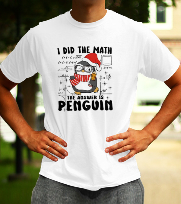 I Did The Math The Answer Is Penguin Santa Hat Glasses Scarf Math Equations T-Shirt