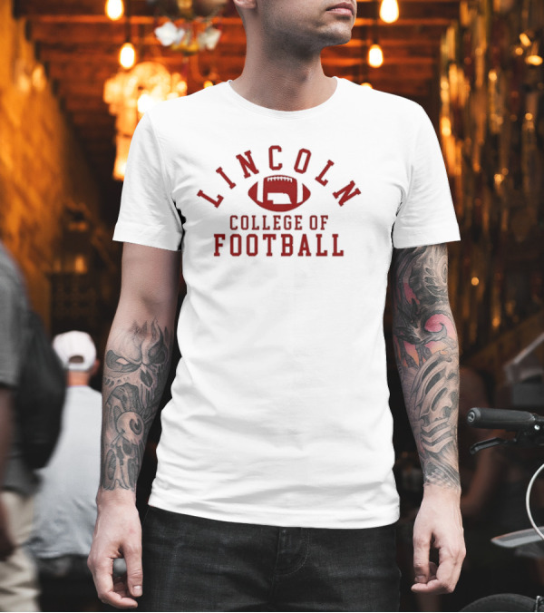 Lincoln College Of Football Emblem With Football T-Shirt