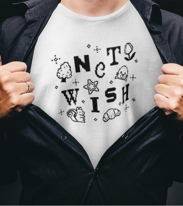 NCT Wish Pixel Tree Star Acorn Squirrel Croissant T-Shirt