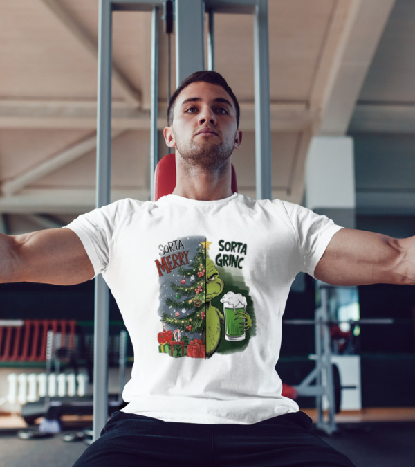 Sorta Merry Sorta Grinch Christmas Tree And Green Drink T-Shirt