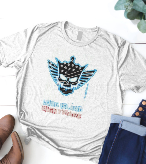 Long Island Nightmare Skull Stars Wings WWE T-Shirt