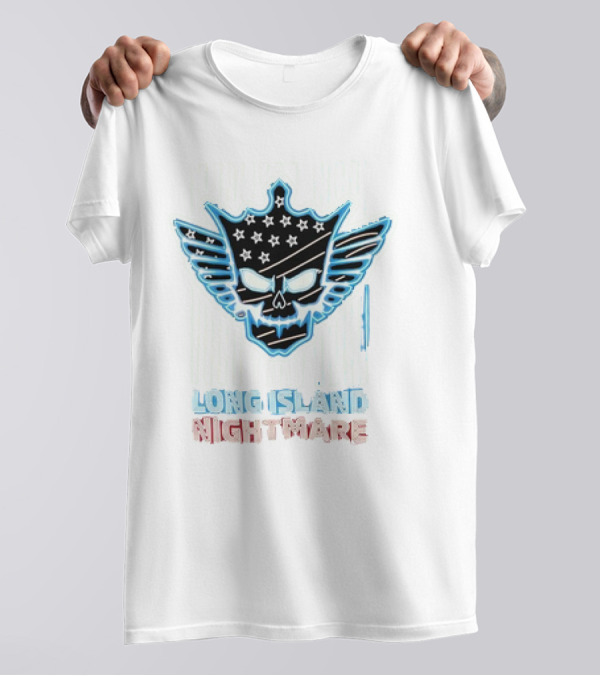 Long Island Nightmare Skull Stars Wings WWE T-Shirt