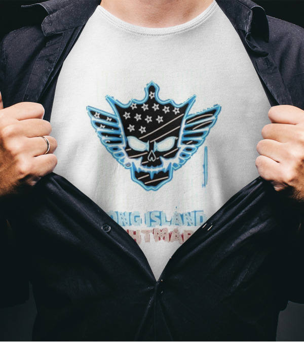 Long Island Nightmare Skull Stars Wings WWE T-Shirt