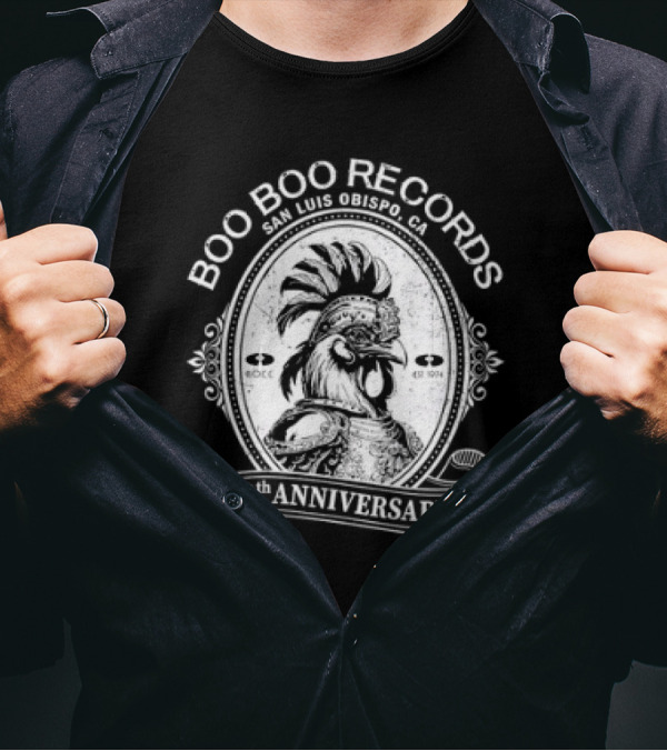 Boo Boo Records San Luis Obispo CA 50th Anniversary Est 1974 Rooster Emblem T-Shirt
