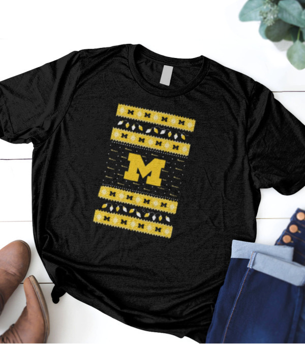 Michigan Wolverines Ugly Christmas Sweater Lights T-Shirt