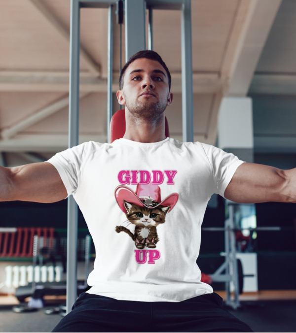 Giddy Up Cowboy Cat Pink Hat Kitten T-Shirt