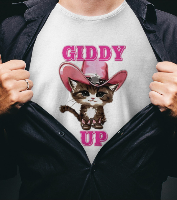 Giddy Up Cowboy Cat Pink Hat Kitten T-Shirt