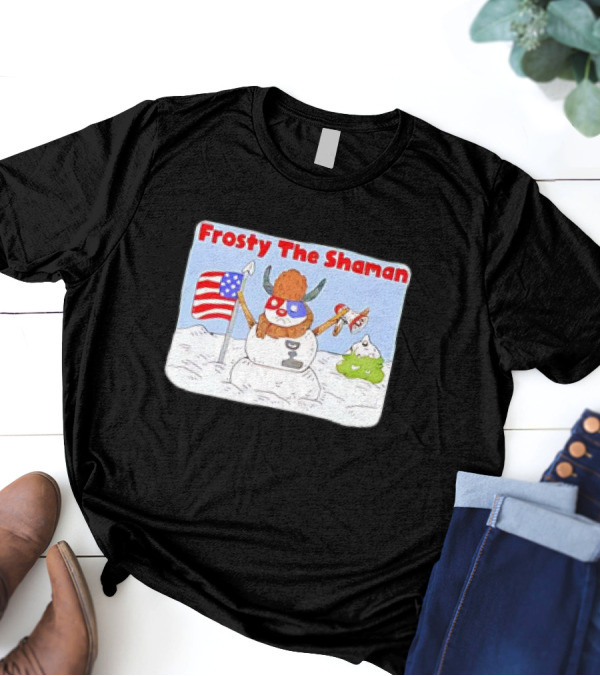 Frosty The Shaman USA Flag Viking Helmet Snowman T-Shirt
