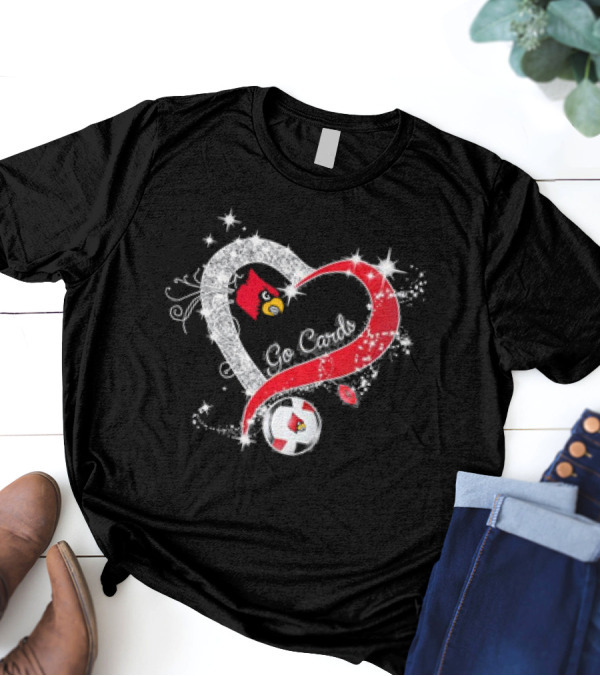 Louisville Cardinals Volleyball Heart Diamond Go Cards Sparkling Logo Soccer Ball T-Shirt