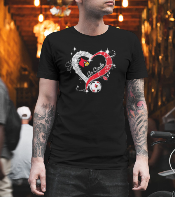 Louisville Cardinals Volleyball Heart Diamond Go Cards Sparkling Logo Soccer Ball T-Shirt