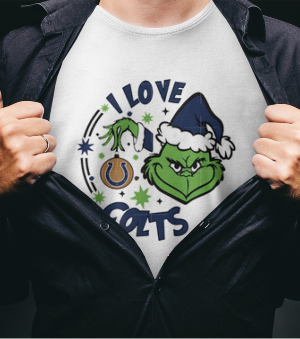Indianapolis Colts I Love Colts Christmas Grinch Santa Hat T-Shirt