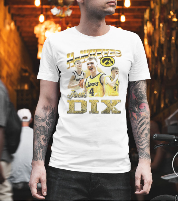 Josh Dix Iowa Hawkeyes Basketball 90s Style Featuring Number 4 T-Shirt