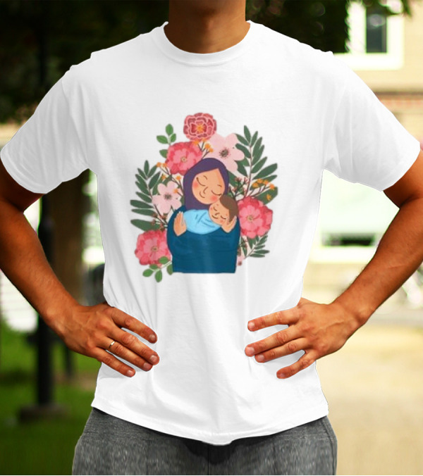 Mom And New Baby Boy Mother's Day Paint Floral Embrace T-Shirt