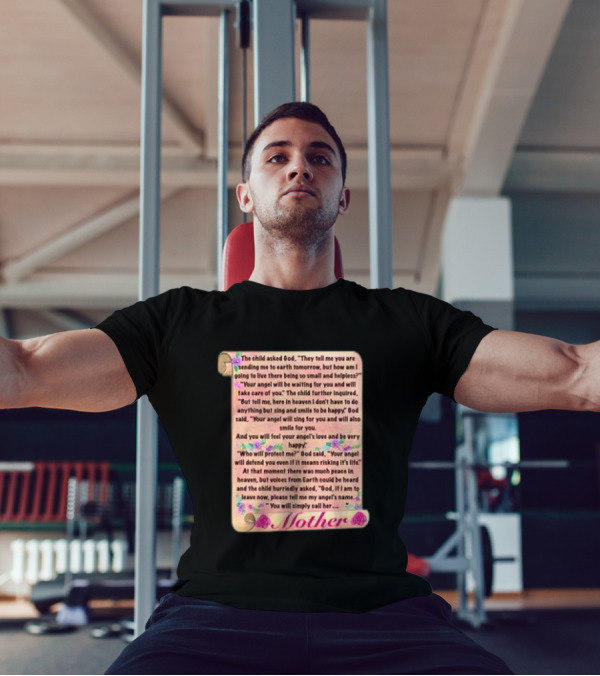 Mother's Day Poem Scroll With Angel And God Dialogue Featuring Mother's Love And Protection T-Shirt