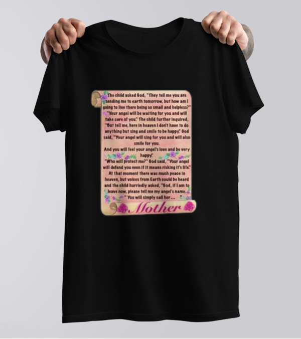 Mother's Day Poem Scroll With Angel And God Dialogue Featuring Mother's Love And Protection T-Shirt