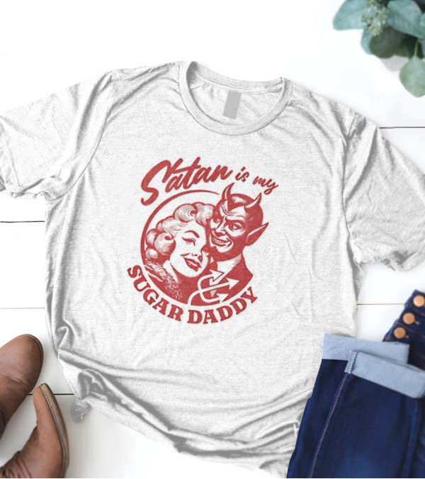 Satan Is My Sugar Daddy Retro Devil Couple T-Shirt