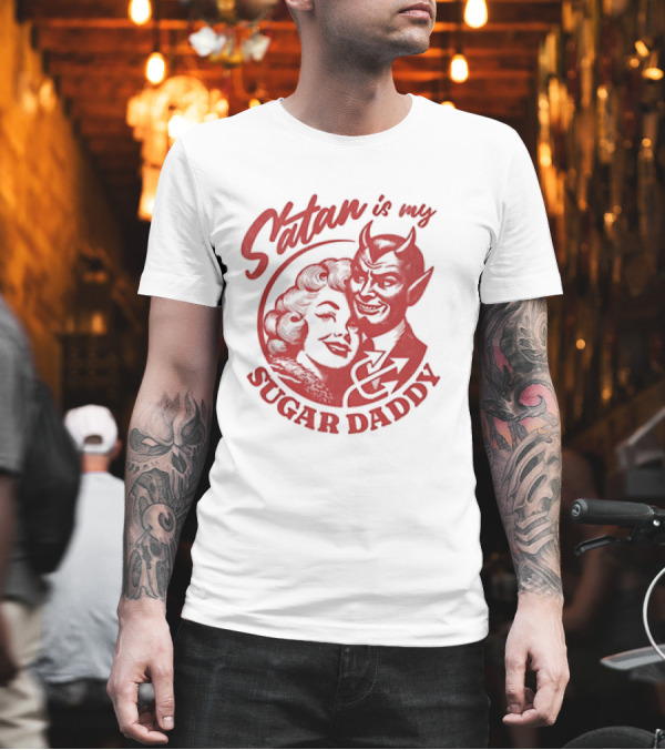 Satan Is My Sugar Daddy Retro Devil Couple T-Shirt