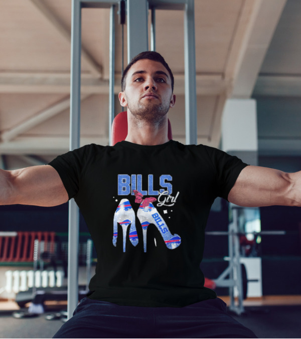 BILLS Girl Glitter Heels With Buffalo Logo And Pink Bow T-Shirt