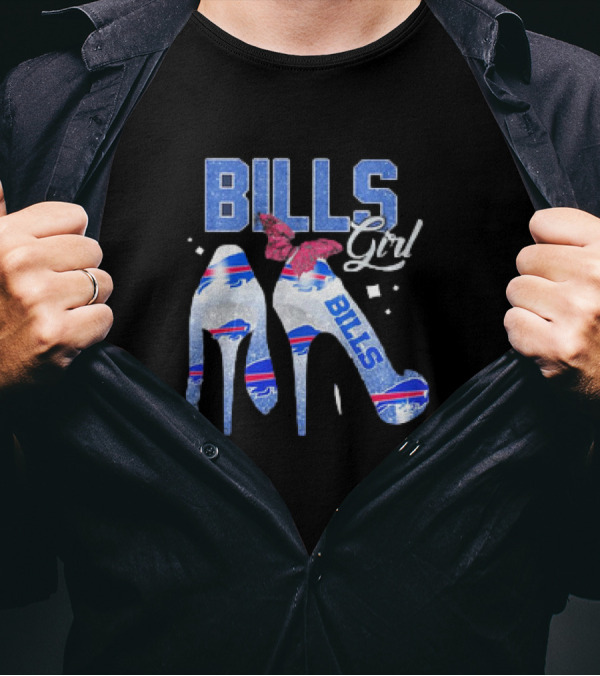 BILLS Girl Glitter Heels With Buffalo Logo And Pink Bow T-Shirt
