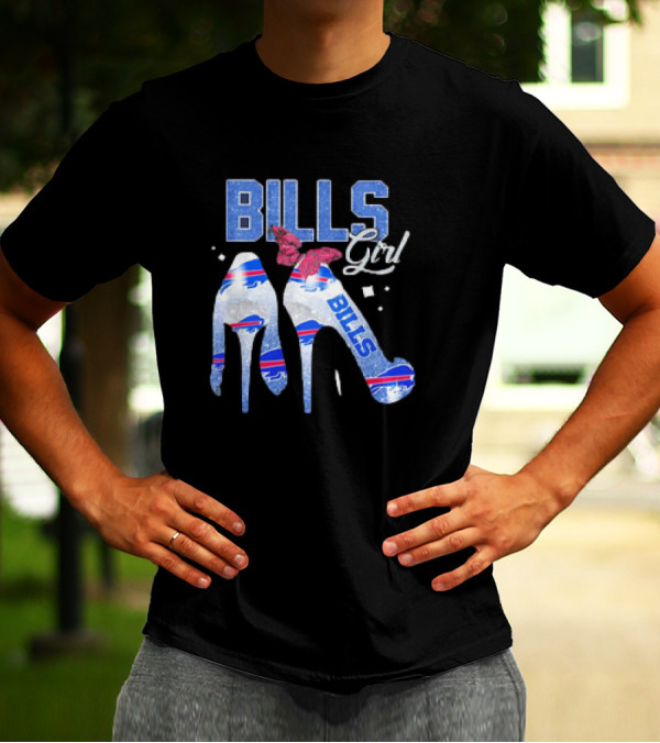 BILLS Girl Glitter Heels With Buffalo Logo And Pink Bow T-Shirt