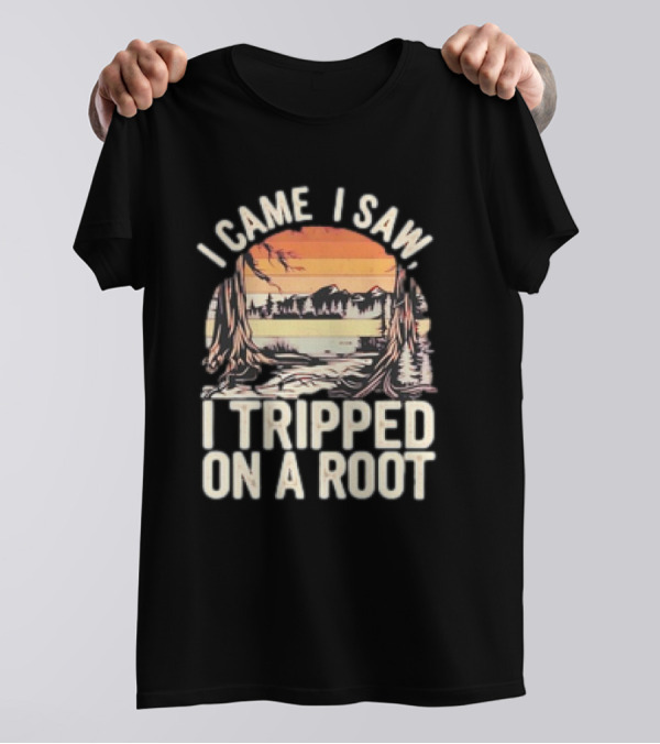 I Came I Saw I Tripped On A Root Vintage Sunset Forest Scene T-Shirt
