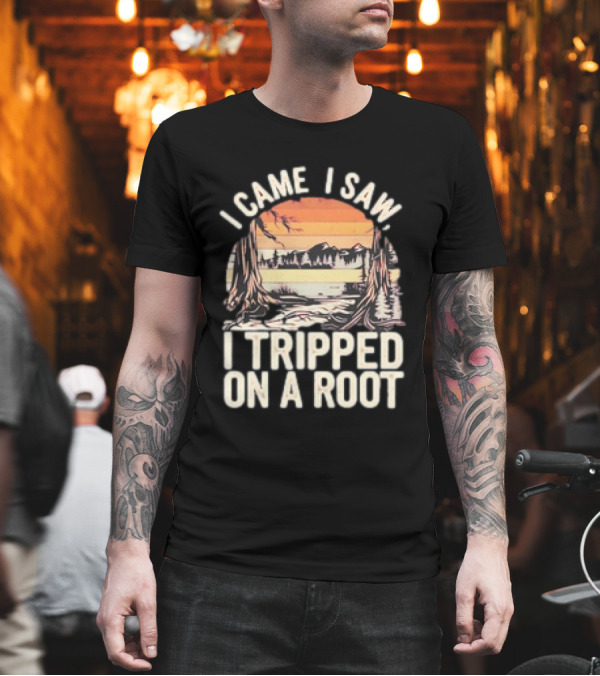 I Came I Saw I Tripped On A Root Vintage Sunset Forest Scene T-Shirt
