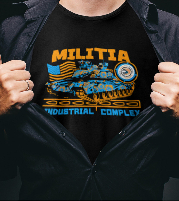 Militia Industrial Complex Tank With American Flag And Round Emblem T-Shirt
