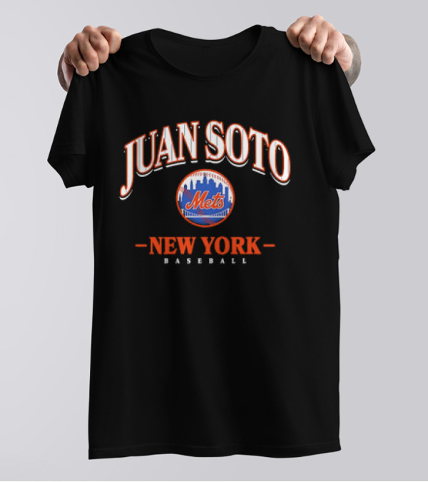 Juan Soto Mets New York Baseball Arched Wordmark Skyline T-Shirt