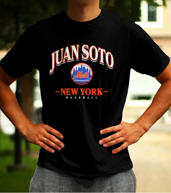 Juan Soto Mets New York Baseball Arched Wordmark Skyline T-Shirt