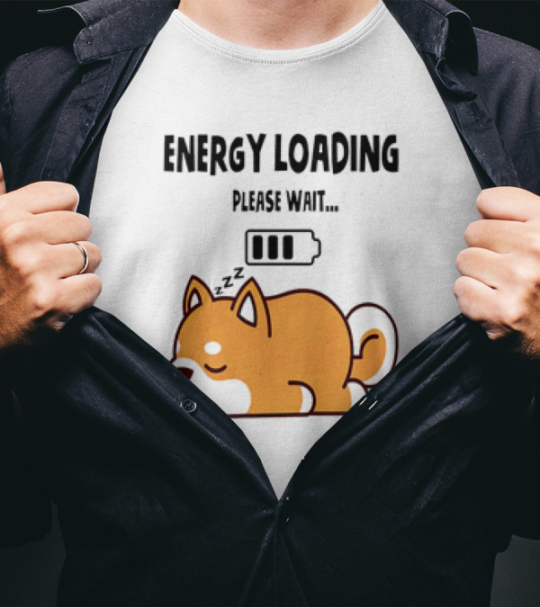 Shiba Inu Energy Loading Please Wait Battery Charging Sleepy Dog T-Shirt