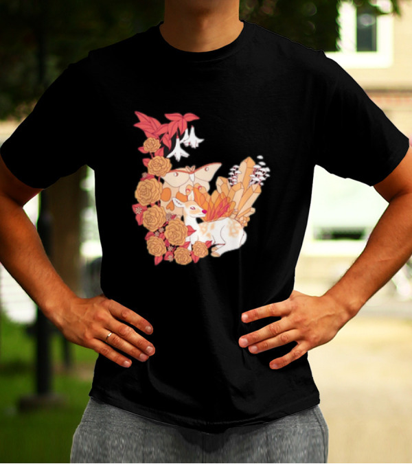 Mystical Forest Fawn Surrounded By Roses And Butterflies T-Shirt